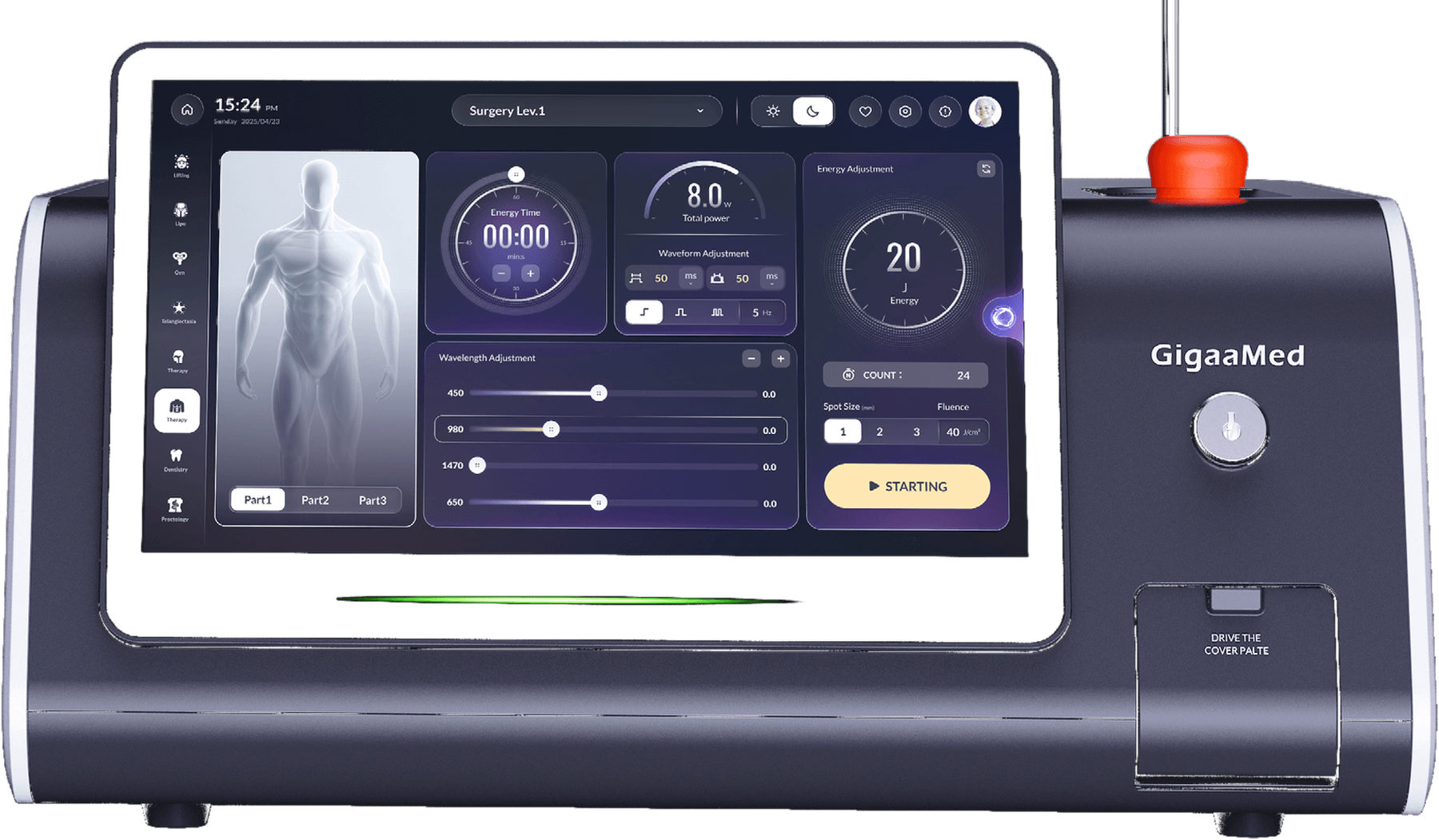 LASEVIA multi-wavelength diode laser console with 11.6-inch Android smart touchscreen